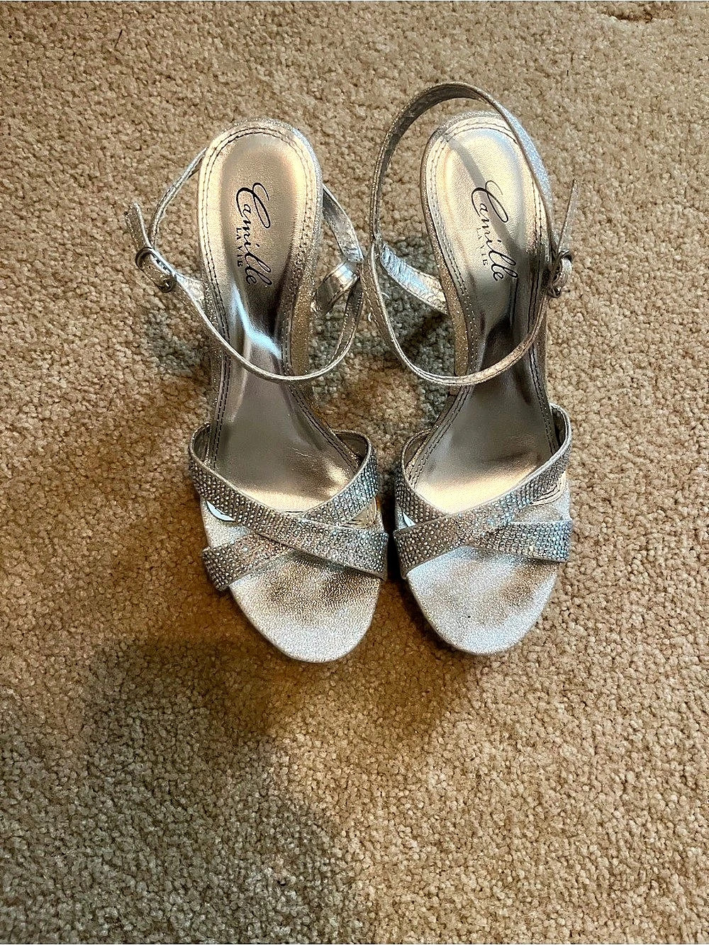 Rhinestone Ankle Strap Heels in Silver